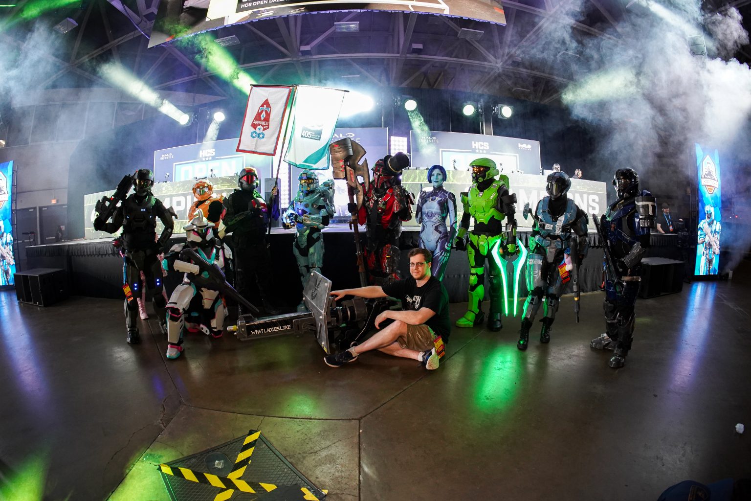 Members of the 405th Community posing in front of the HCS Main Stage at Dreamhack Dallas